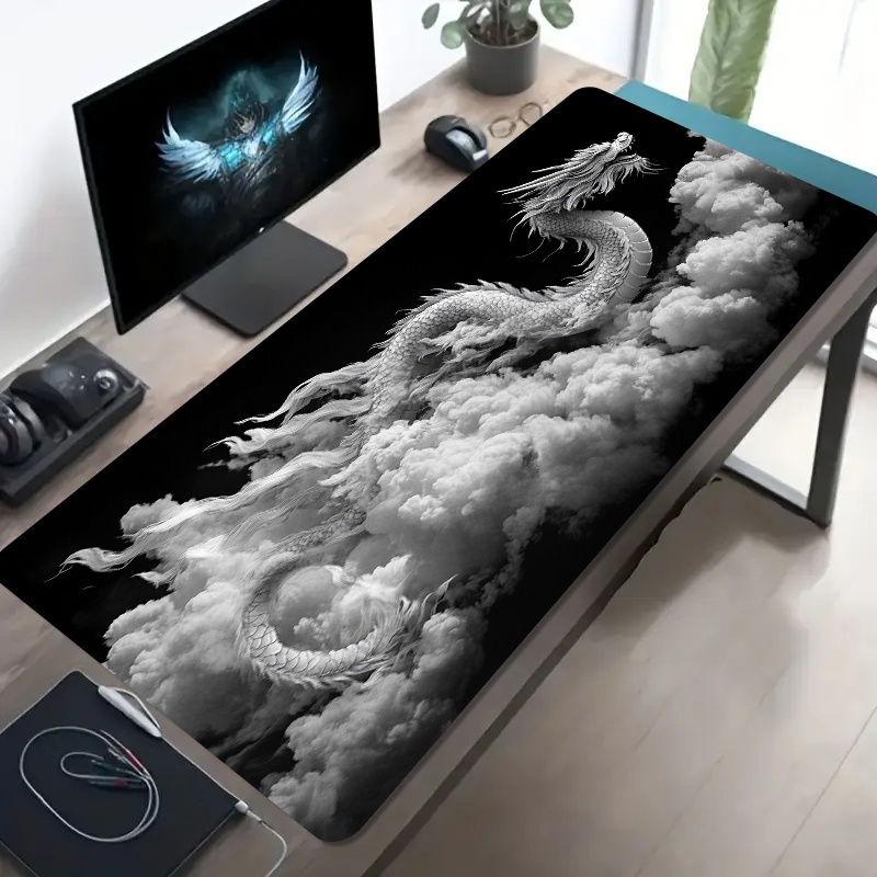 Desk Setup Pc And Laptop - 흑백 드래곤 게이밍 마우스 패드 대형