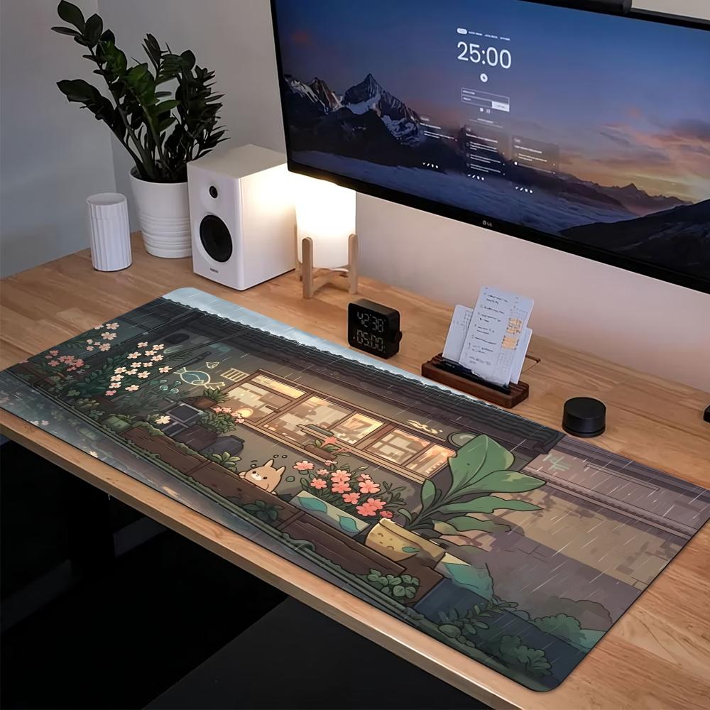 Desk Setup Pc And Laptop - 코지 애니메이션 스트리트 확장형 게이밍 마우스