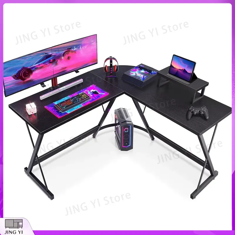 Desk Setup L Shaped - 모니터 스탠드가 있는 L자형 게이밍 책상