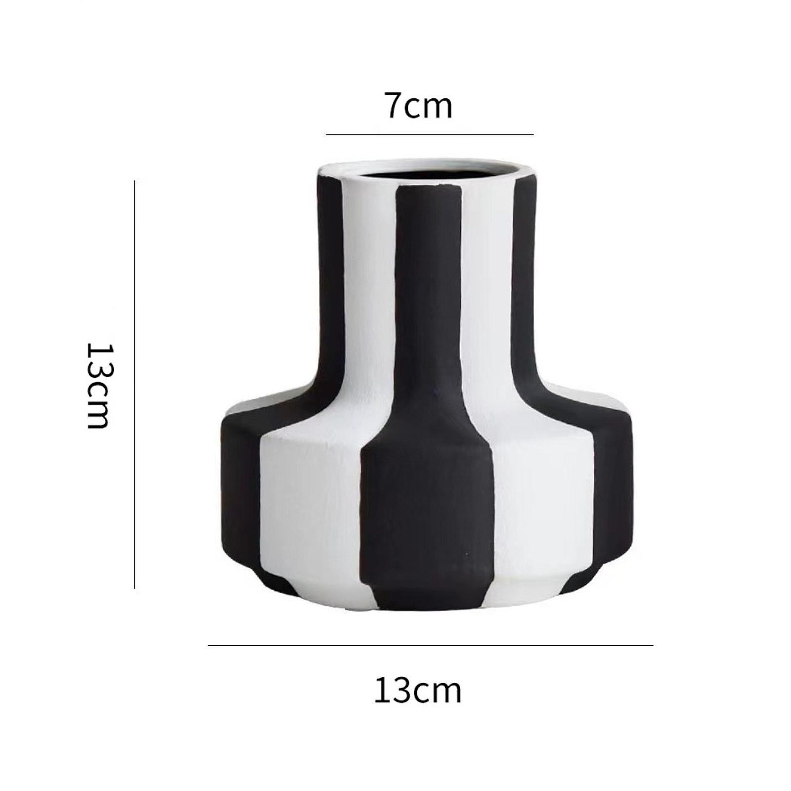 Desk Setup Minimalist - 우아한 블랙 화이트 스트라이프 화분, 미니멀리스트