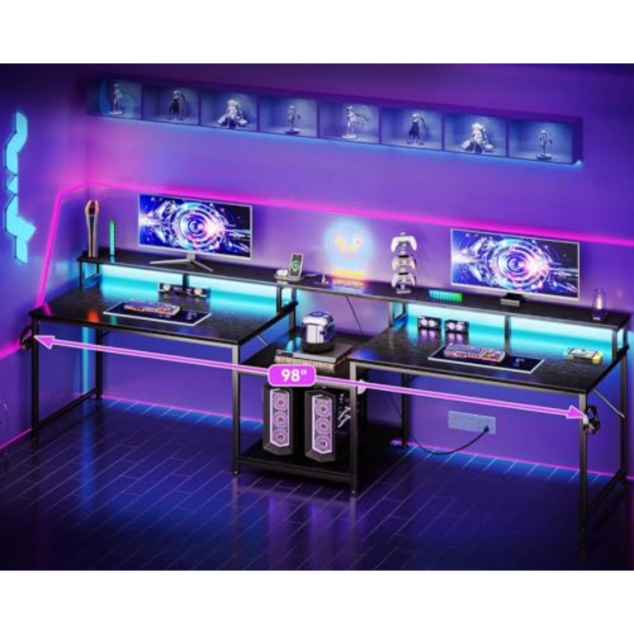 2인용 게이밍 데스크, 길이 98인치, LED 조명,  - Desk Setup L Shaped 리뷰 및 가격