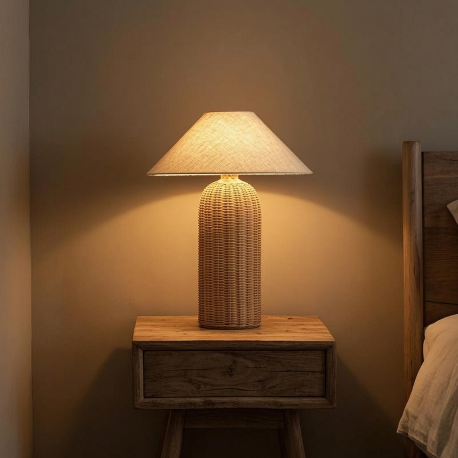 침실 및 거실용 침대 옆 램프, 라탄 베이스 패브릭 갓 - Desk Setup Lamp 리뷰 및 가격