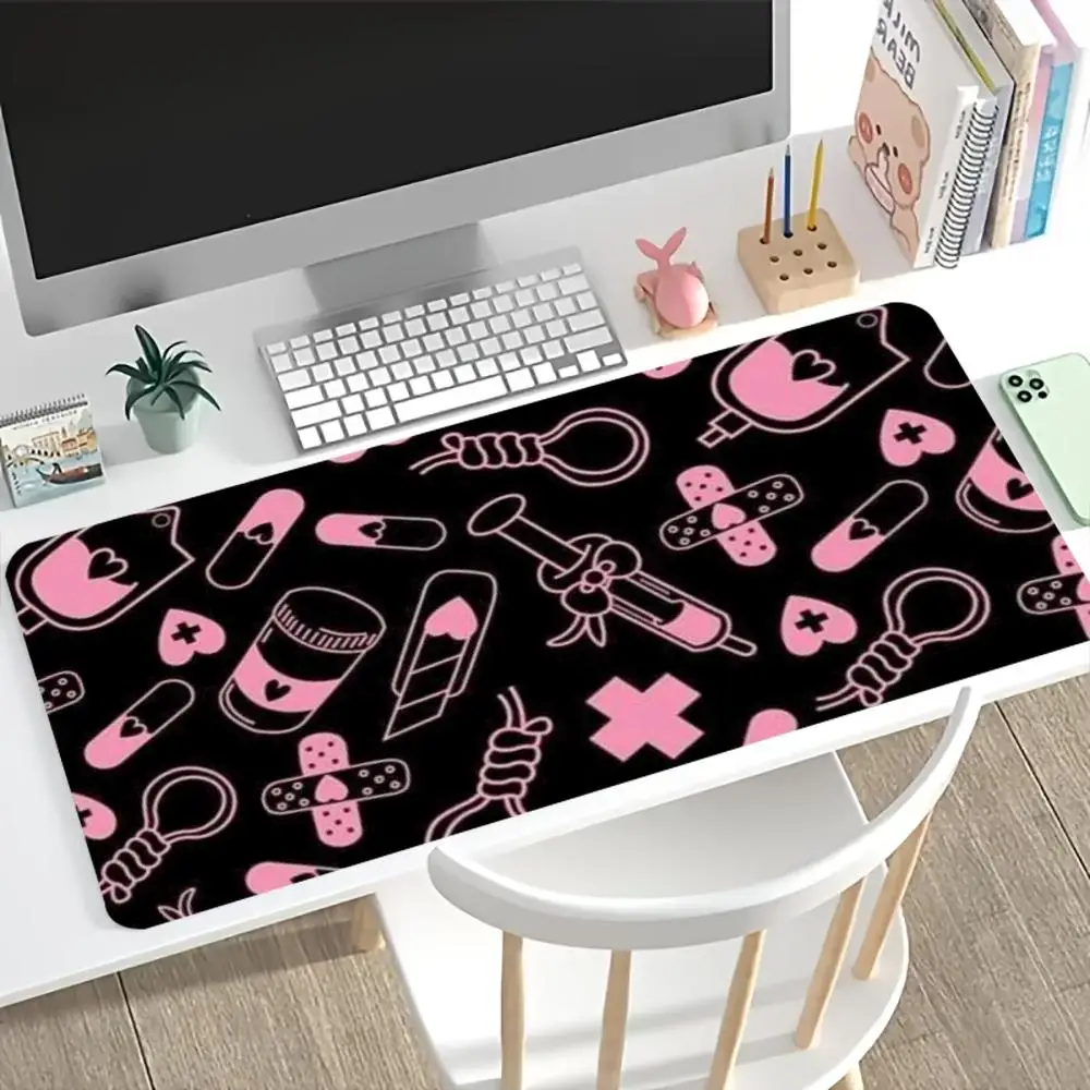 귀여운 핑크색 의료 패턴 게이밍 마우스 패드, 미끄럼  - Desk Setup Pc And Laptop 리뷰 및 가격