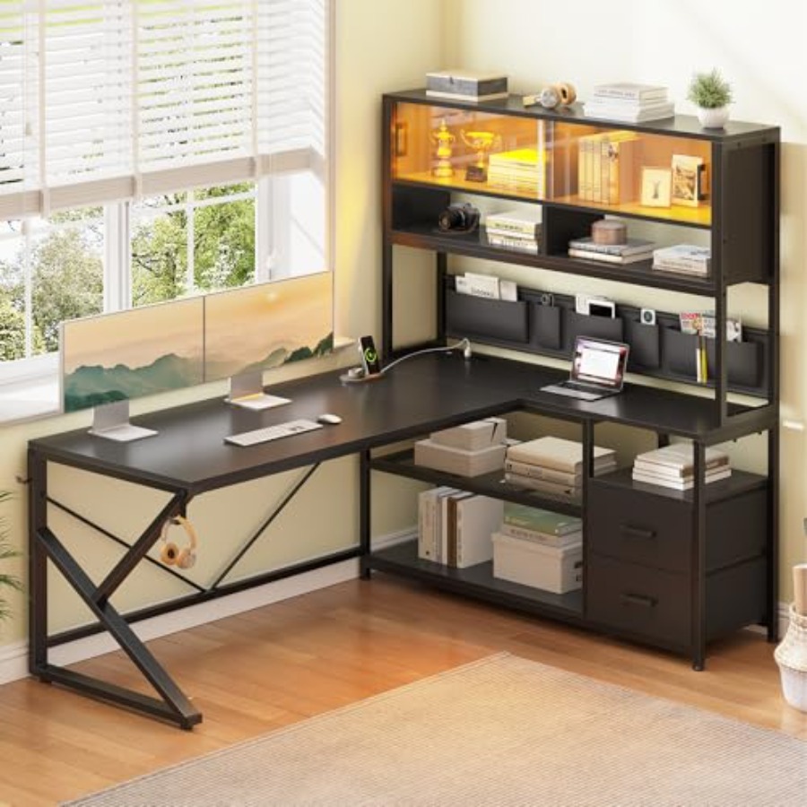 L자형 게이밍 데스크, 수납 선반 포함, 2개의 서랍, - Desk Setup L Shaped 리뷰 및 가격