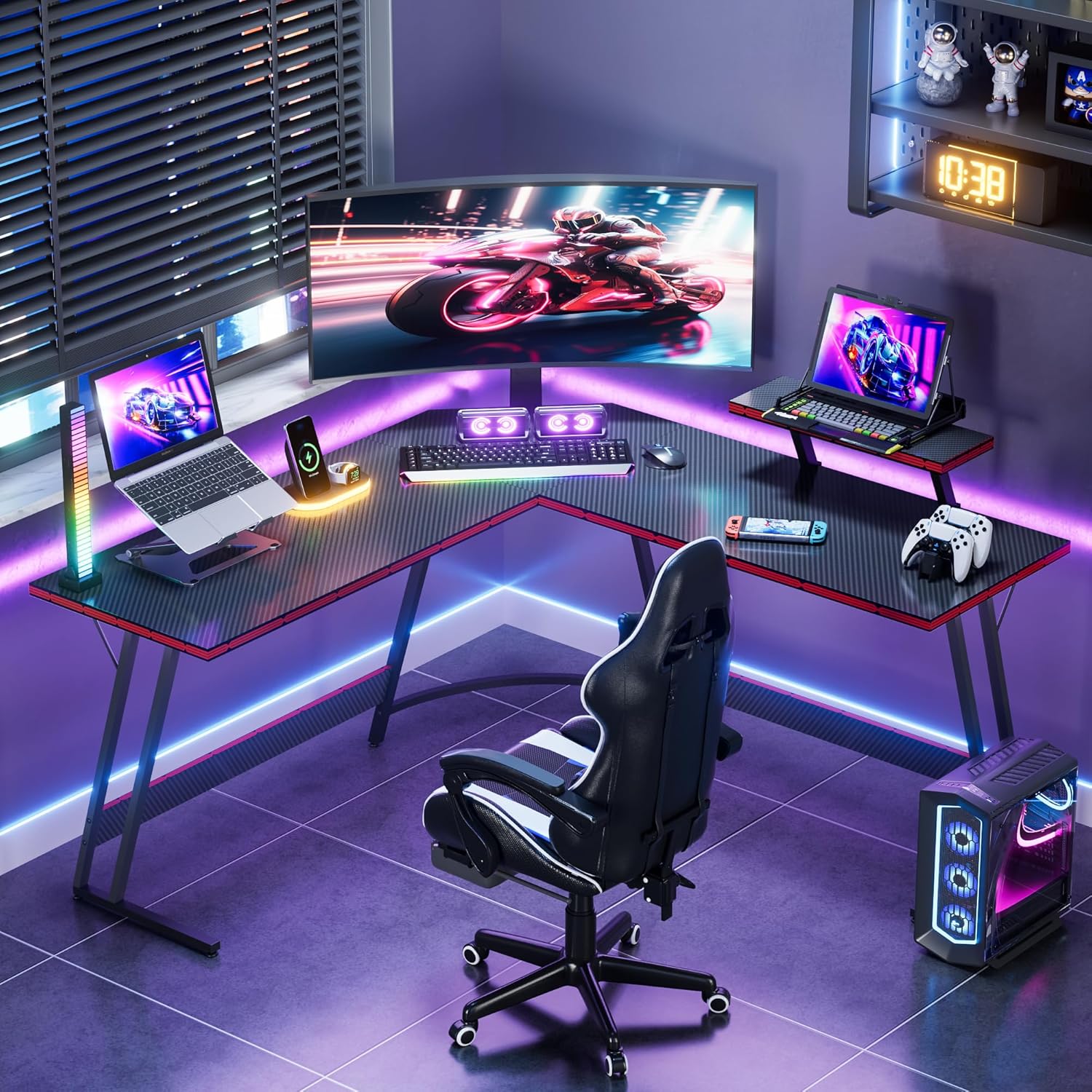 L자형 조절 가능 게이밍 책상, 대형 모니터 받침대용  - Desk Setup L Shaped 리뷰 및 가격